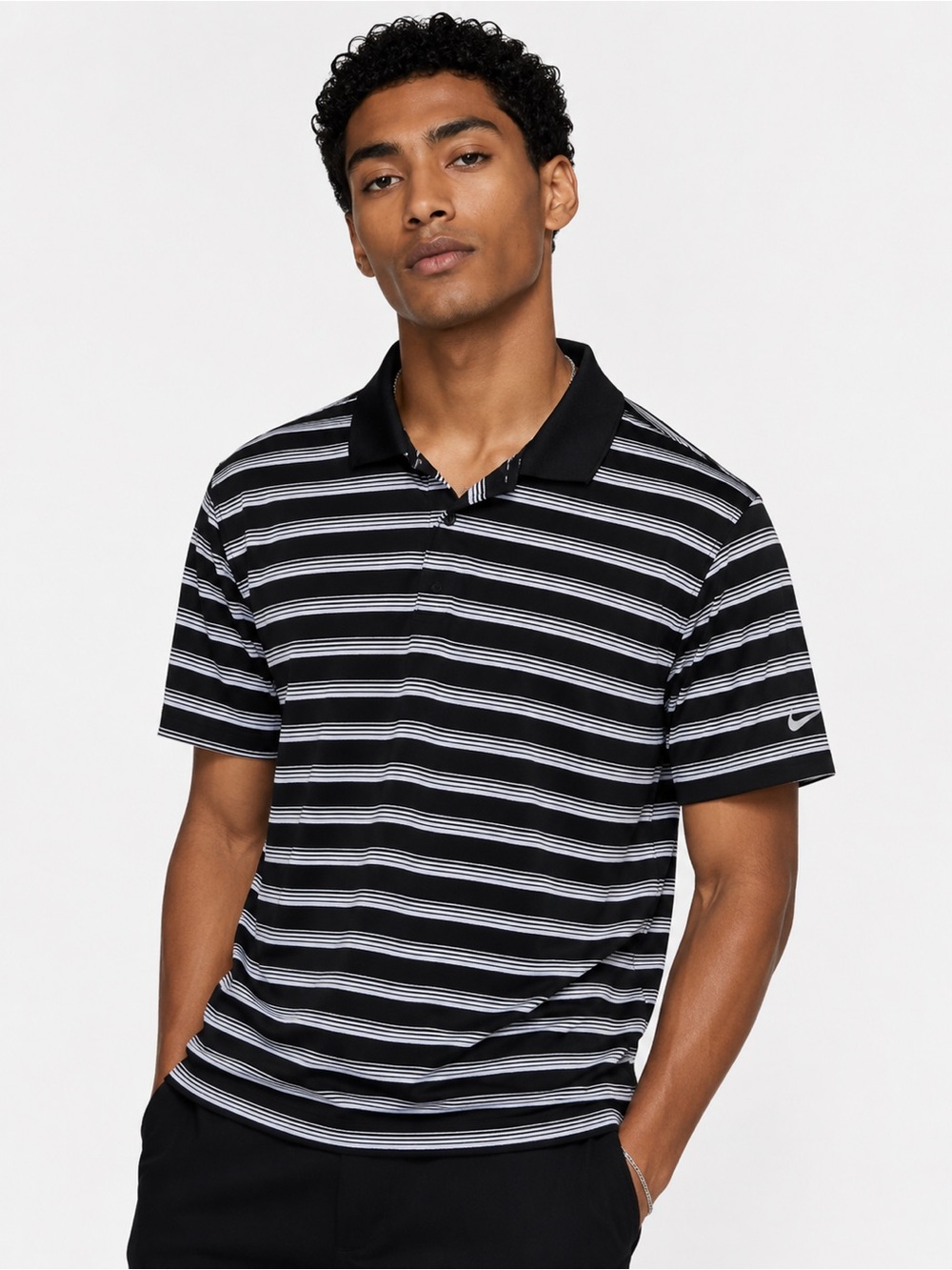 NIKE GOLF STANDARD FIT MENS BLACK WHITE STRIPED SHORT SLEEVE POLO SHIRT SIZE XL